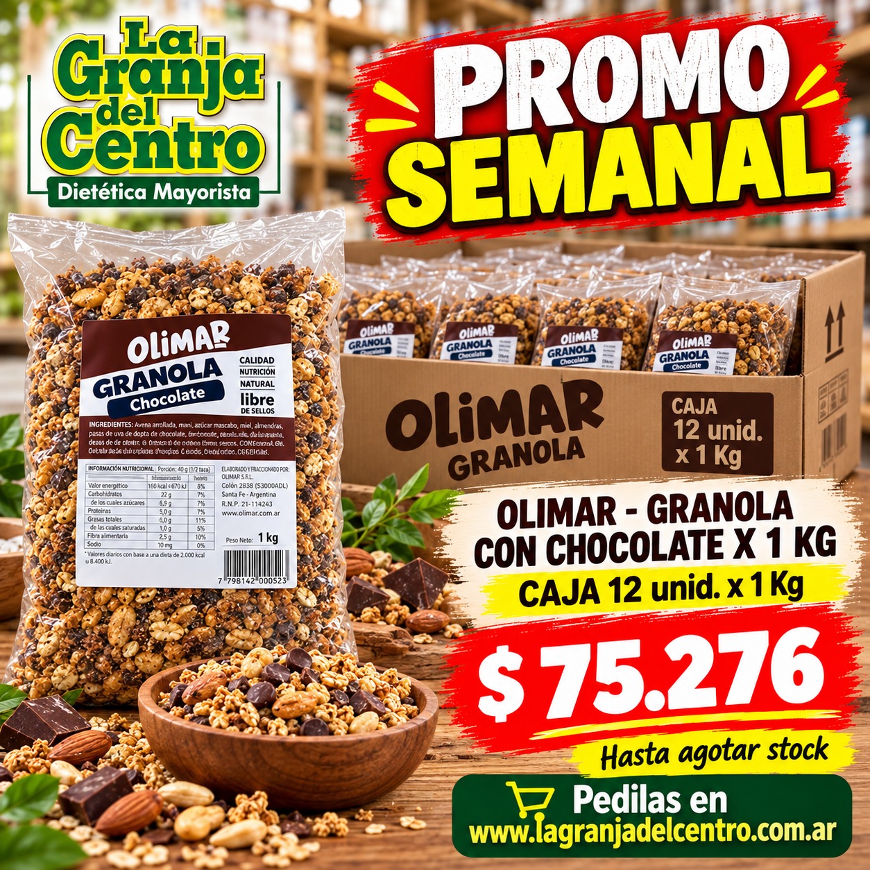 Ofertas y Promociones OLIMAR - GRANOLA CON CHOCOLATE CAJA 12 X 1 KG PROMO SEMANAL